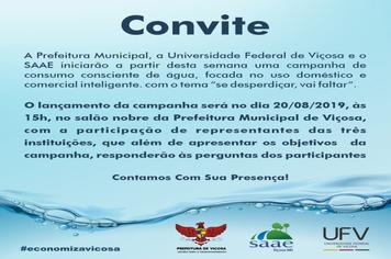 Prefeitura, UFV e SAAE lançarão campanha conjunta contra o desperdício de água