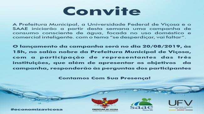 Prefeitura, UFV e SAAE lançarão campanha conjunta contra o desperdício de água